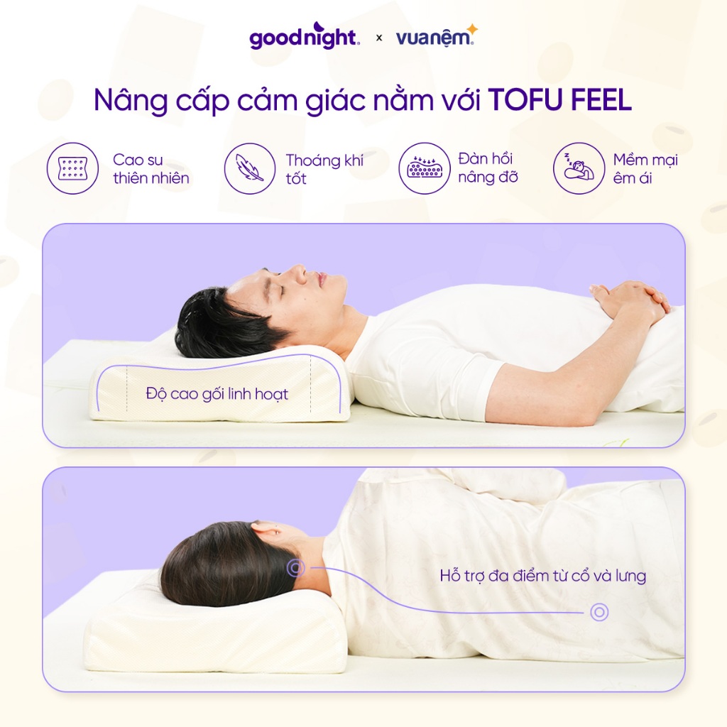 Gối cao su thiên nhiên, Gối công thái học Goodnight Tofu - Gối ngủ cao su, gối nằm