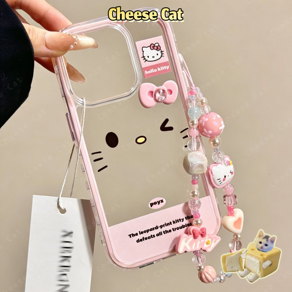 Vỏ bảo vệ iPhone hình nơ kim cương màu hồng 3D Kitty có dây buộc cho iPhone 15 16 17 11 12 13 14 Pro Max Plus 17 Air