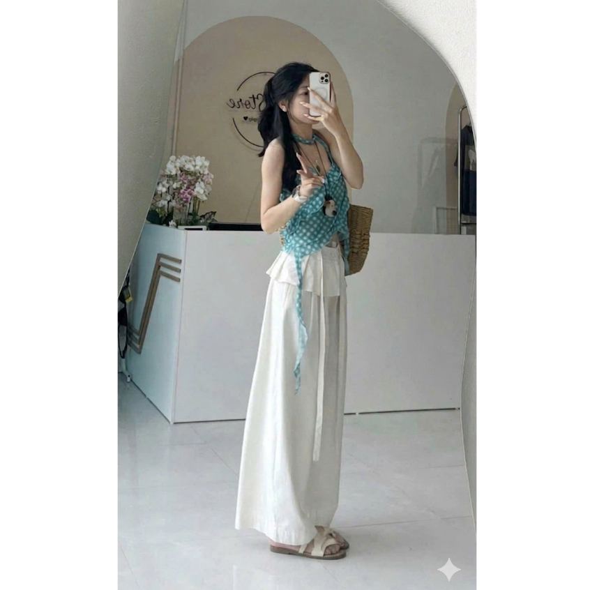 Quần ống suông nữ chất kaki phối viền bèo xinh xắn TẤM Q09
