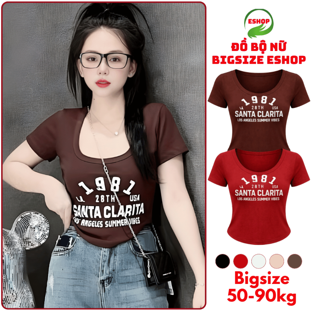 Áo Croptop Baby Tee Nữ Bigsize ESHOP Thun Tăm Lạnh Ôm Body Cổ Tròn Tay Ngắn Đẹp Xinh MS001