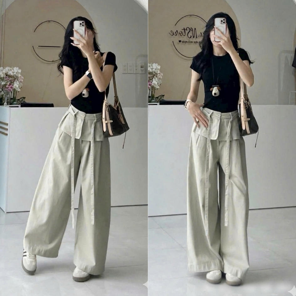 Quần ống suông nữ chất kaki phối viền bèo xinh xắn TẤM Q09