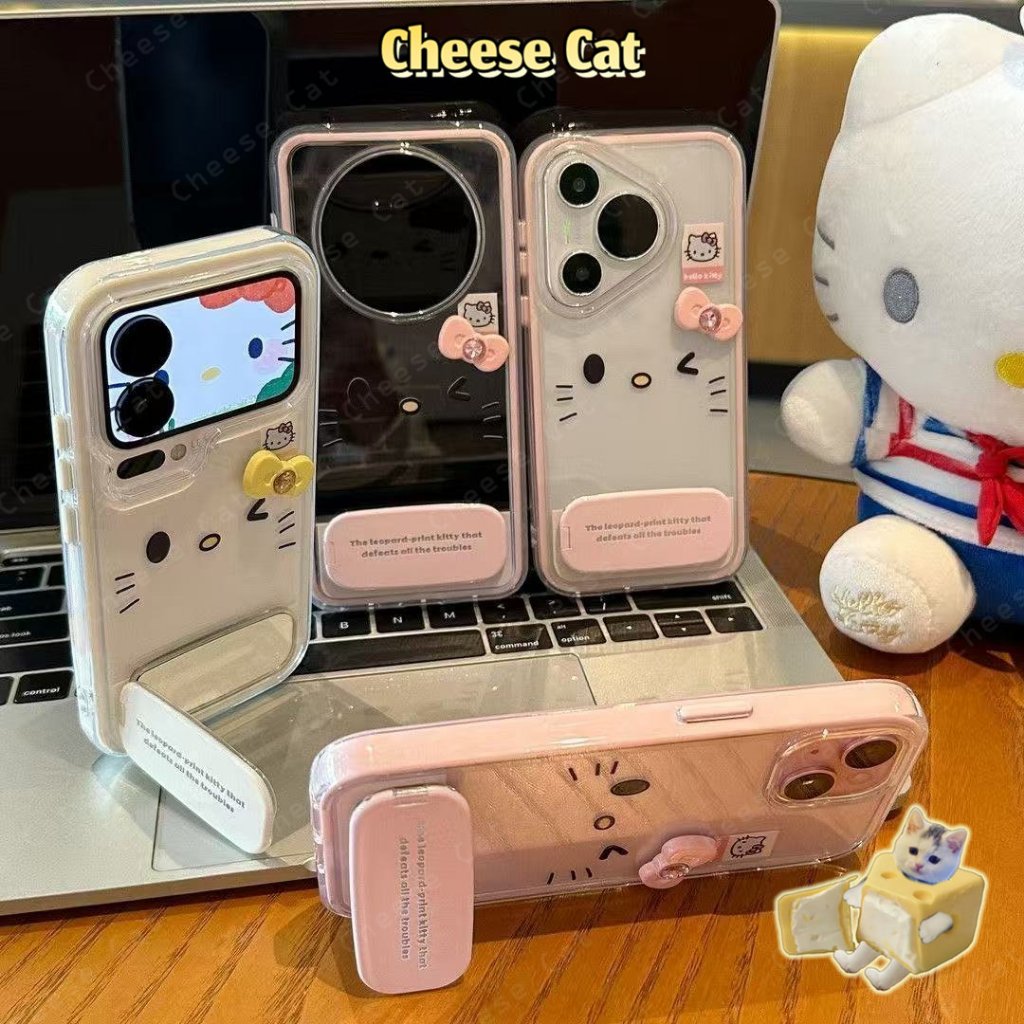 Vỏ bảo vệ iPhone hình nơ kim cương màu hồng 3D Kitty có dây buộc cho iPhone 15 16 17 11 12 13 14 Pro Max Plus 17 Air
