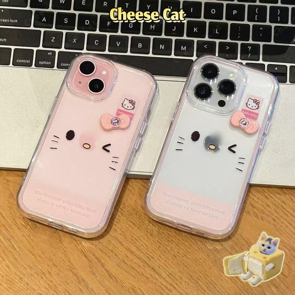 Vỏ bảo vệ iPhone hình nơ kim cương màu hồng 3D Kitty có dây buộc cho iPhone 15 16 17 11 12 13 14 Pro Max Plus 17 Air