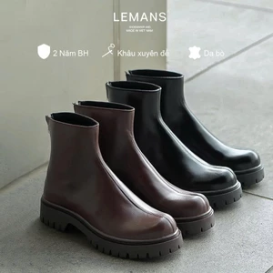 Giày Zip Chunky Boots Lemans Black + Brown ZB02.3 Khoá hậu YKK - Da bò nguyên tấm - Đế Chunky cao su đúc 4cm BH 24T