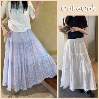 Chân Váy Dài Xếp Tầng Nhún Bèo Vải Xốp Dáng Xoè Thêu Hoa Nhí Lưng Chun Vintage Đi Biển - Cakecat
