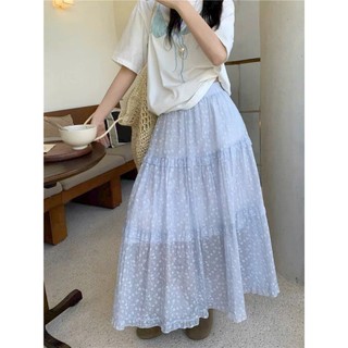 Chân Váy Dài Xếp Tầng Nhún Bèo Vải Xốp Dáng Xoè Thêu Hoa Nhí Lưng Chun Vintage Đi Biển - Cakecat