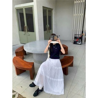 Chân Váy Dài Xếp Tầng Nhún Bèo Vải Xốp Dáng Xoè Thêu Hoa Nhí Lưng Chun Vintage Đi Biển - Cakecat