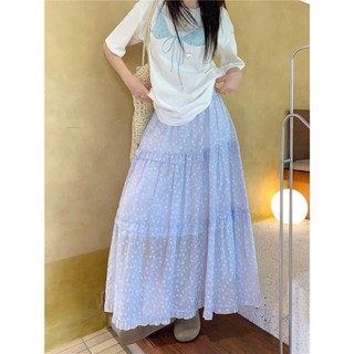Chân Váy Dài Xếp Tầng Nhún Bèo Vải Xốp Dáng Xoè Thêu Hoa Nhí Lưng Chun Vintage Đi Biển - Cakecat