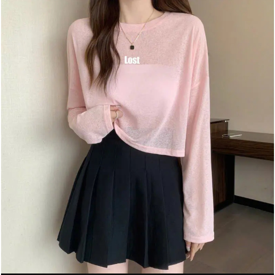 Áo thun dài tay nữ in chữ LOST sành điệu thun cotton co giãn thoáng mát thấm hút mồ hôi hình đơn giản trẻ trung