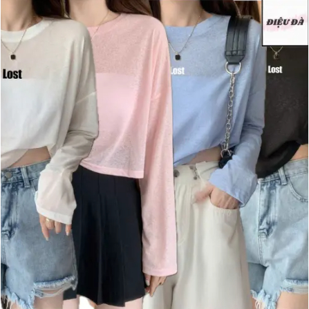 Áo thun dài tay nữ in chữ LOST sành điệu thun cotton co giãn thoáng mát thấm hút mồ hôi hình đơn giản trẻ trung