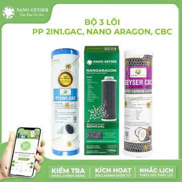 Bộ 3 lõi máy lọc nước Nano Geyser Việt Nam thay thế cho máy Geyser Ecotar 2