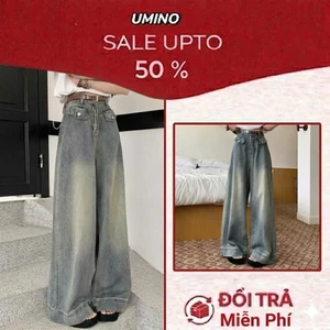Quần Jeans ống Rộng, Quần jean bò rộng 2Túi giả gấu to Dáng đẹp LN