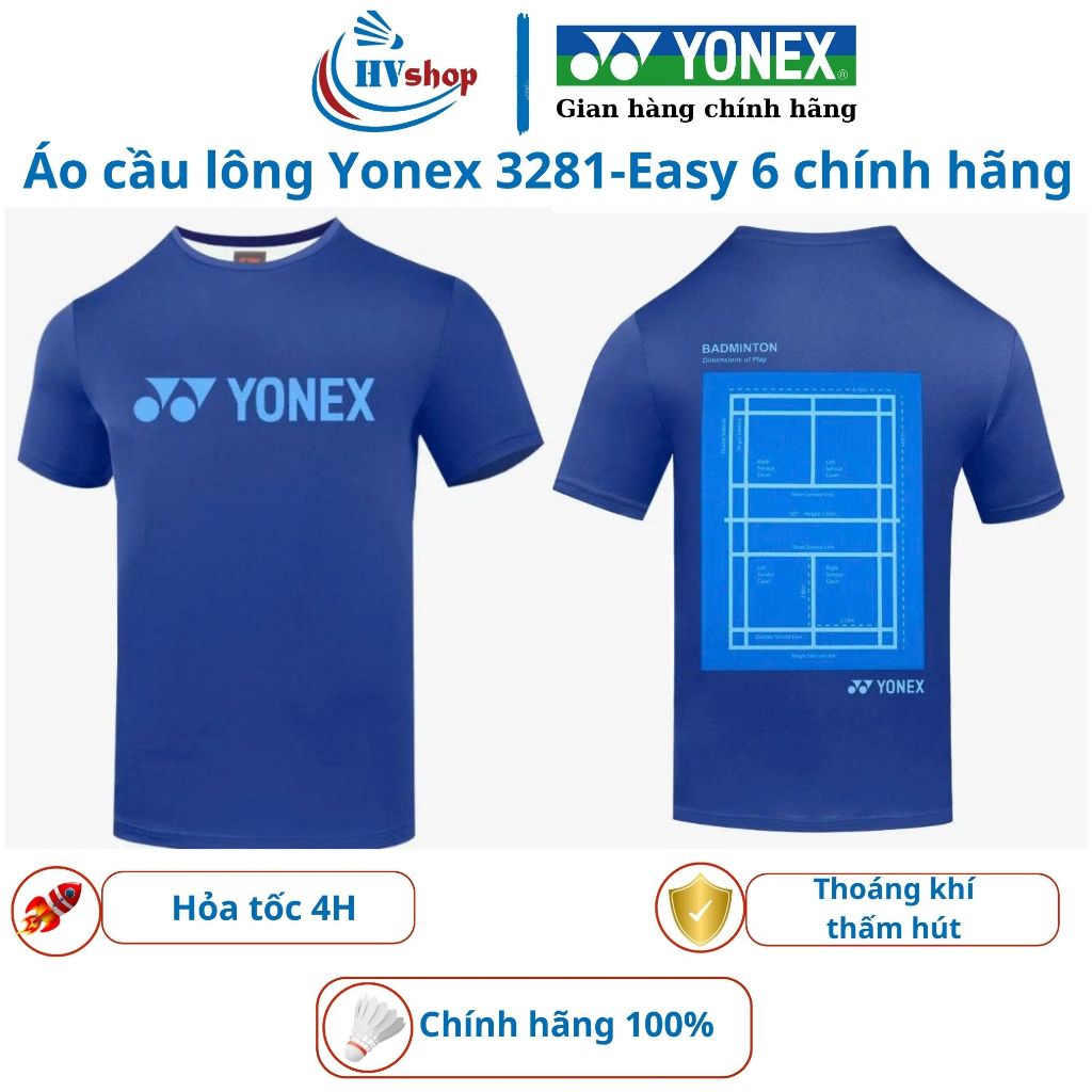 Áo cầu lông Yonex chính hãng 3281-Easy 6, chất liệu thoáng, thấm hút tốt, hình sân cầu lông - HVShop
