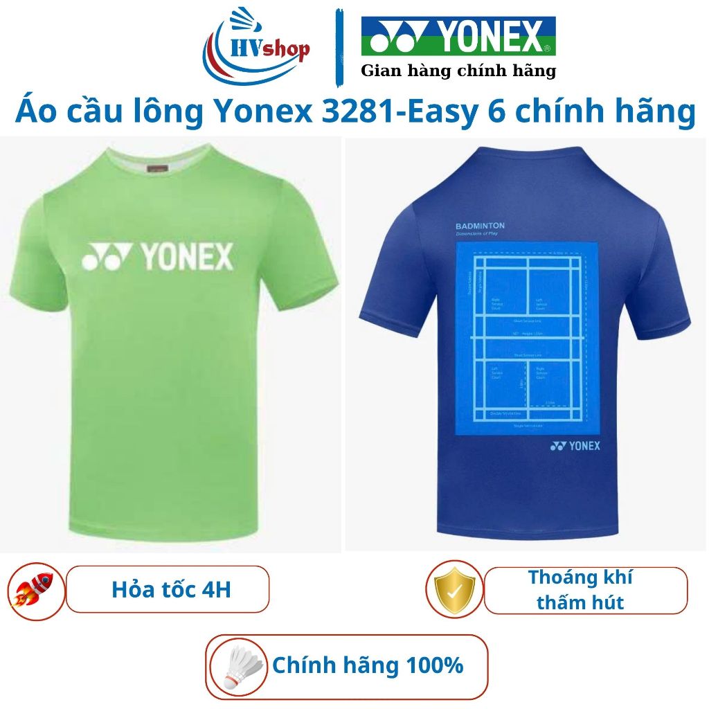 Áo cầu lông Yonex chính hãng 3281-Easy 6, chất liệu thoáng, thấm hút tốt, hình sân cầu lông - HVShop