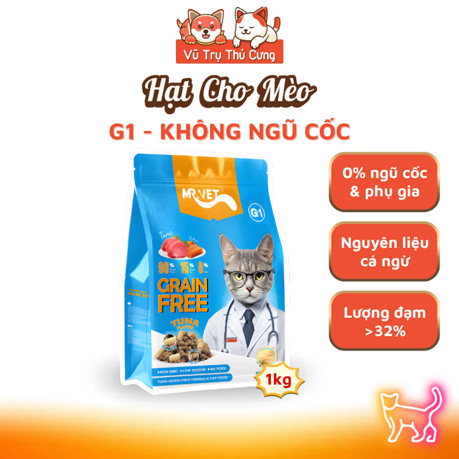Hạt Cho Mèo MRVET G1 Không Chứa Ngũ Cốc Mix Topping Gói 1KG