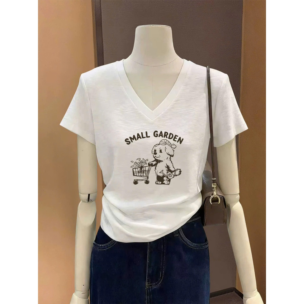 Áo thun xượt cổ tim Nữ in hình thời trang JULY FASHION, Áo thun nữ cổ tim, Cổ V phom vừa mặc hè siêu mát
