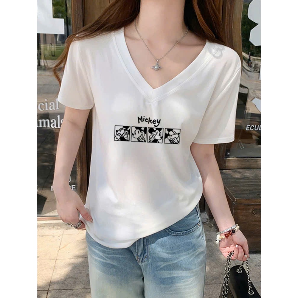 Áo thun xượt cổ tim Nữ in hình thời trang JULY FASHION, Áo thun nữ cổ tim, Cổ V phom vừa mặc hè siêu mát