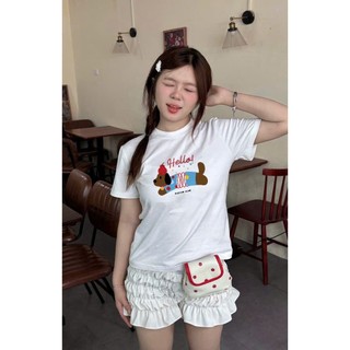 Áo Babytee Cổ Tròn Nam Nữ Tay Lỡ In Hình Con Chó Hello , Chất Liệu Cotton Khô Mềm Mịn Thoáng Khí