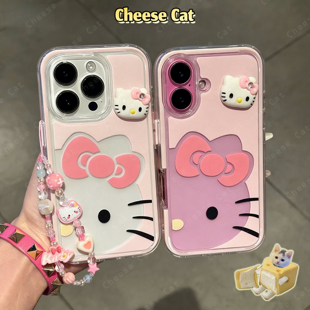 Ốp điện thoại hình búp bê 3D Kitty cho iPhone 15 16 17 11 12 13 14 Pro Max Plus 17 Air Ốp bảo vệ iPhone có dây buộc