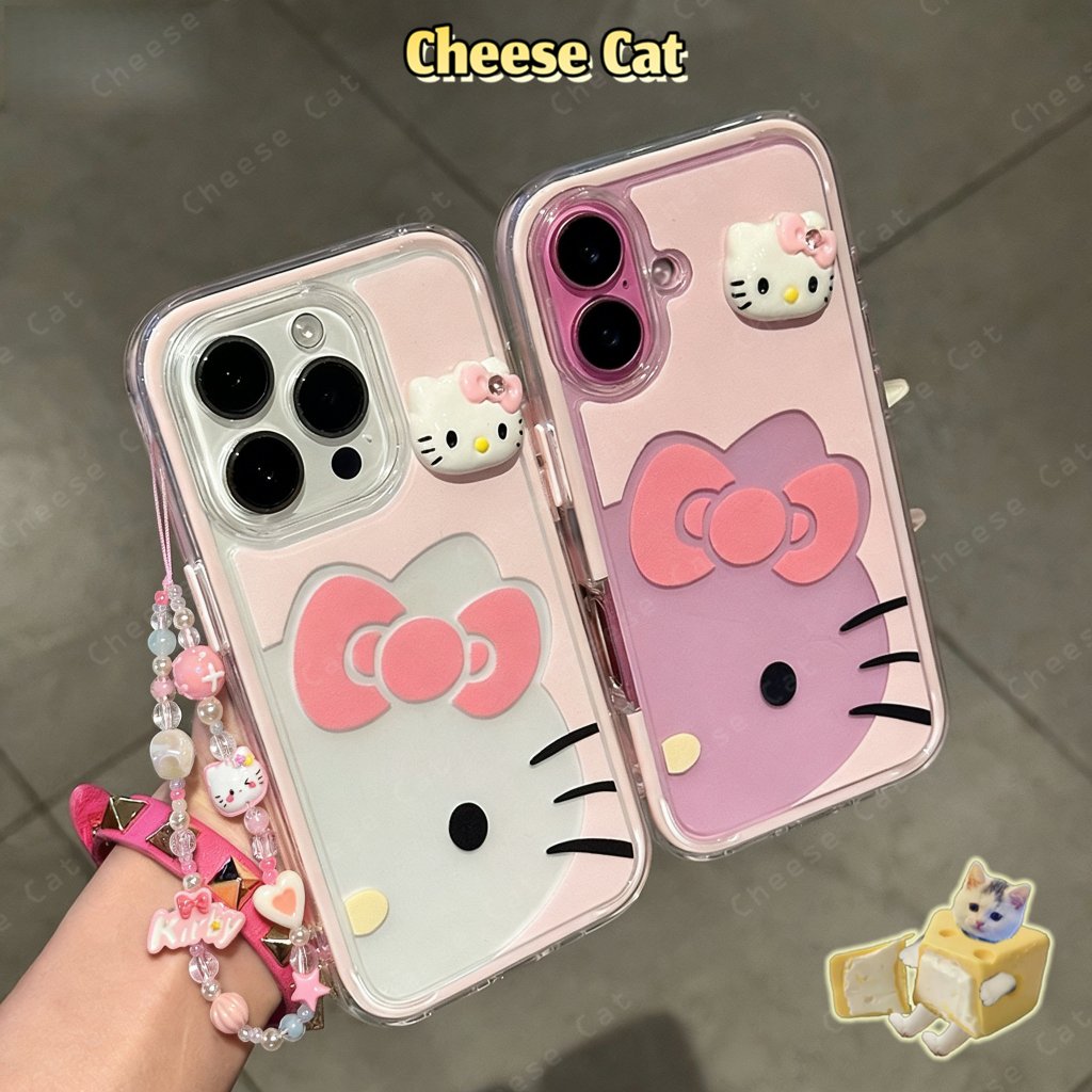 Ốp điện thoại hình búp bê 3D Kitty cho iPhone 15 16 17 11 12 13 14 Pro Max Plus 17 Air Ốp bảo vệ iPhone có dây buộc