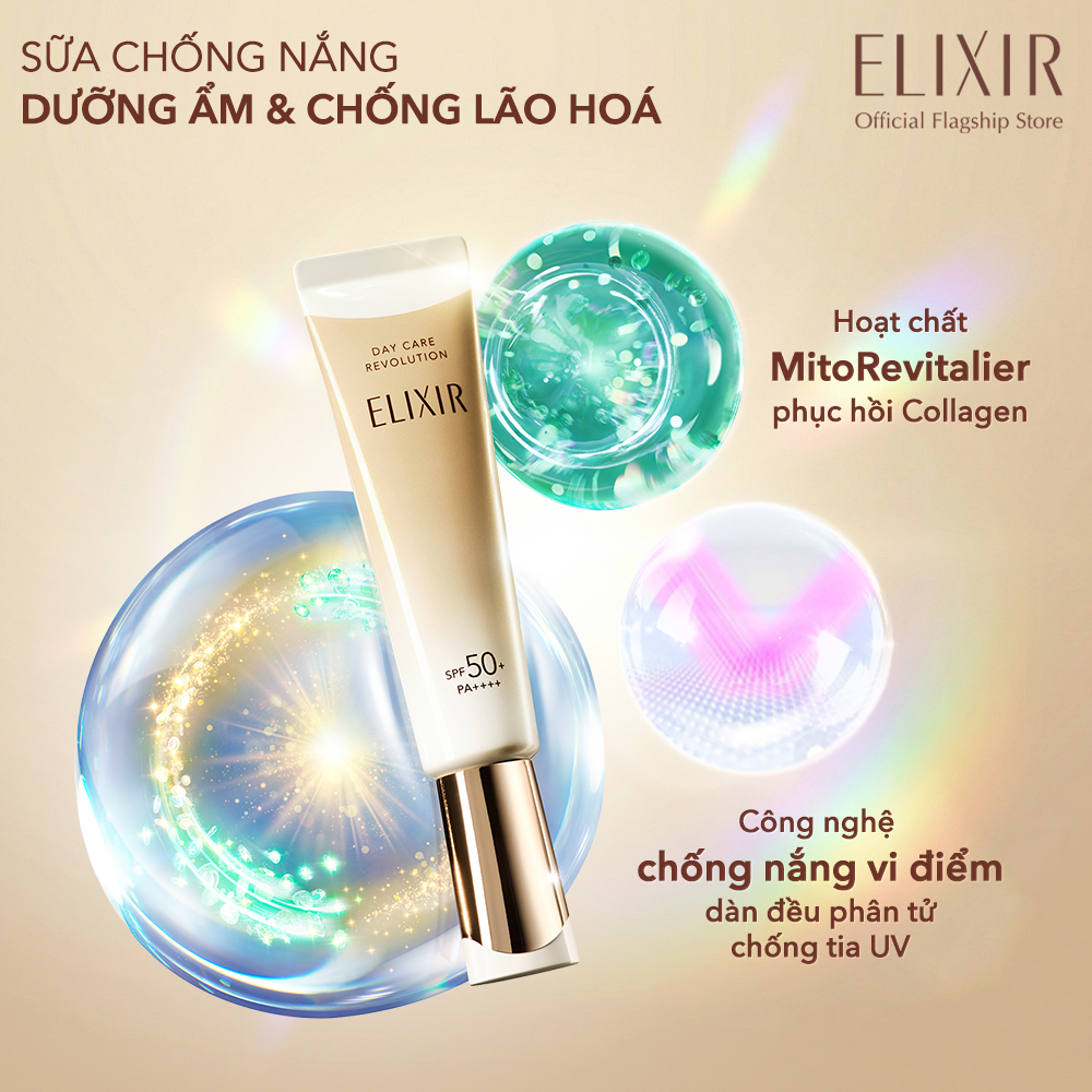 (KOL Live) Sữa chống nắng phục hồi Collagen từ cấp độ tế bào Elixir Day care Revolution SPF50+ 35ml