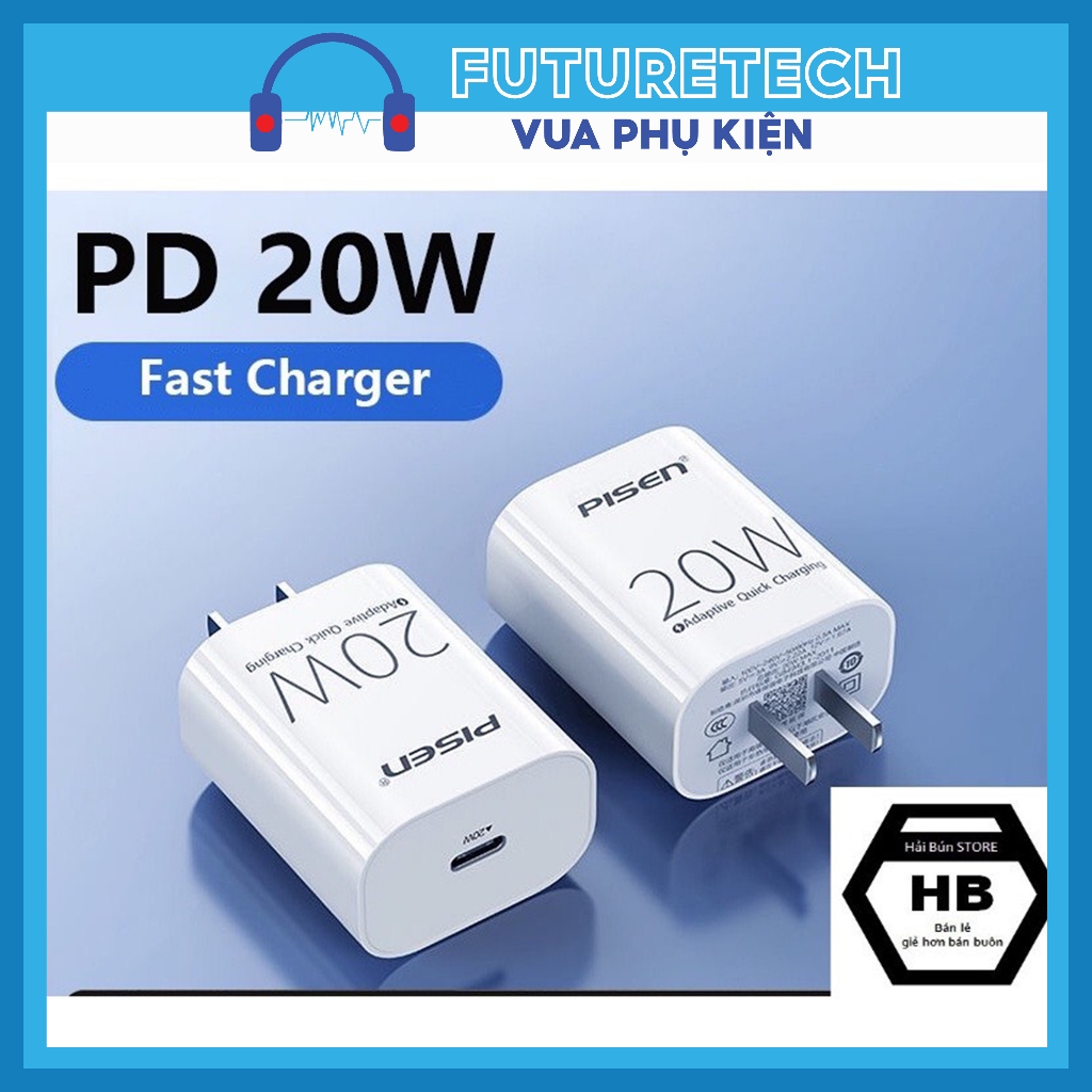 Củ Sạc nhanh Pisen chính hãng PD 20W hỗ trợ sạc nhanh an toàn không nóng máy BH 6 tháng