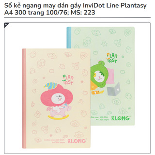 KLONG - Sổ Vở Kẻ Ngang 300 Trang Size To A4 ♥ Vở May Dán Gáy, Sổ Lò Xo, Da PU Invi Dot Line Plantasy 100/76; MS: 223