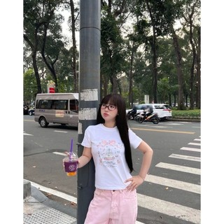 Áo Baby Tee Cổ Tròn Phối Họa Tiết Nơ Siêu Xinh Trẻ Trung Sành Điệu Chất Liệu Cotton Mùa Hè Thoáng Mát Mền Mịn