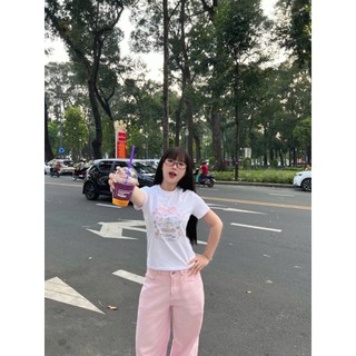 Áo Baby Tee Cổ Tròn Phối Họa Tiết Nơ Siêu Xinh Trẻ Trung Sành Điệu Chất Liệu Cotton Mùa Hè Thoáng Mát Mền Mịn