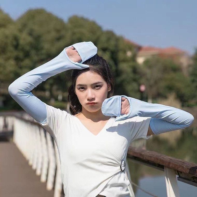 Găng tay chống nắng nữ che kín tay vải lụa băng siêu thoáng mát chống tia UV hiệu quả