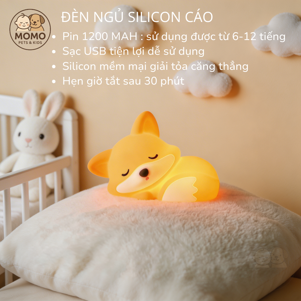 Đèn ngủ cảm biến ngộ nghĩnh hình cáo,vịt, mèo đáng yêu điều chỉnh độ sáng làm quà tặng, trang trí