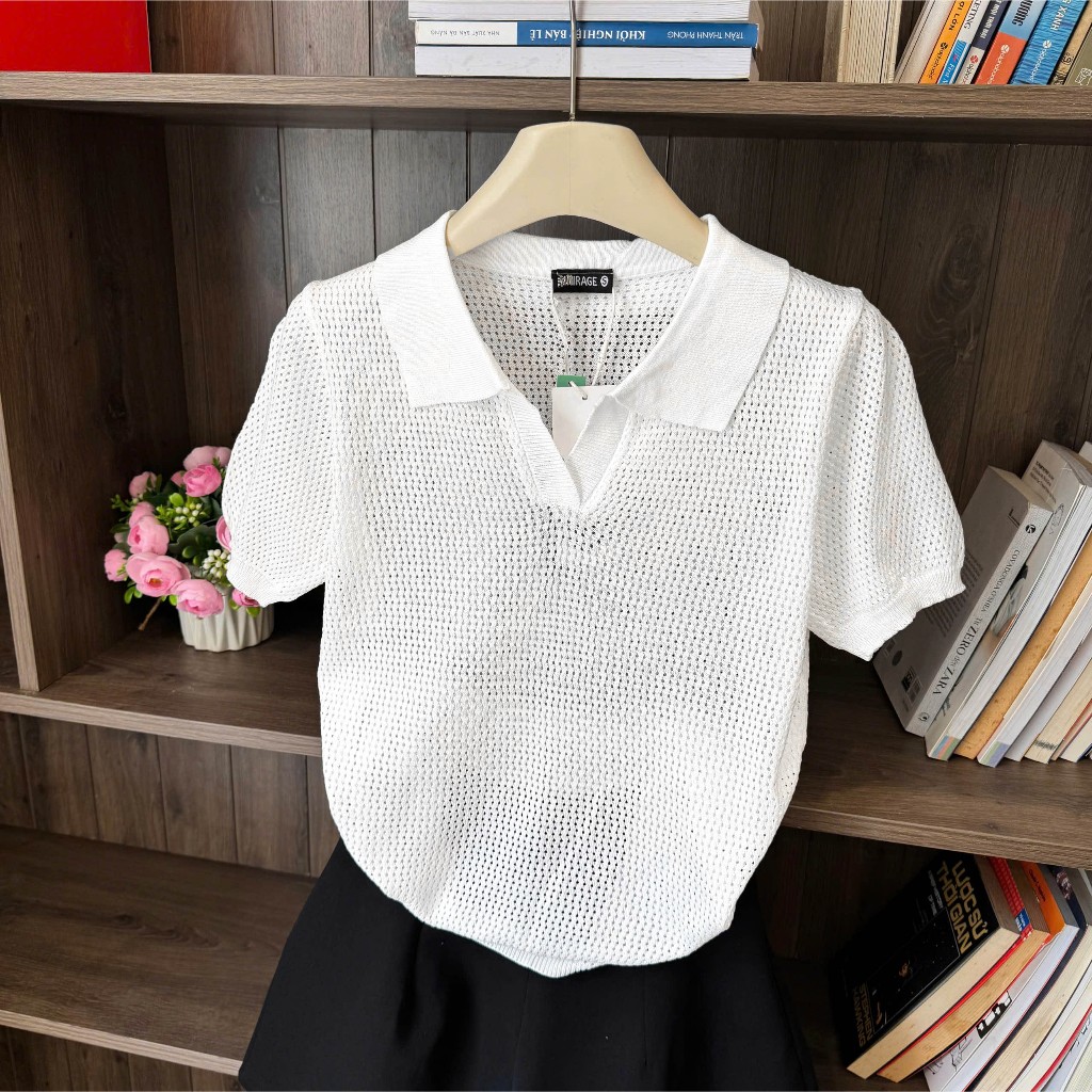 Áo Len Mirage Cổ V Trơn Trắng Chất Len Mongtoghi Mềm Mịn Thoáng Mát.