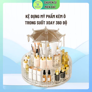 Kệ đựng mỹ phẩm kèm ô trong suốt xoay 360 độ