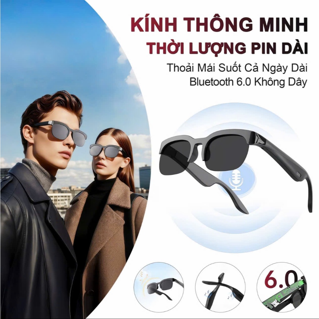 Kính Thông Minh Bluetooth G89 , Âm Thanh Nổi Cấp HiFi , Kính Chống Nước IPX4 , Kinh Thông Minh AI