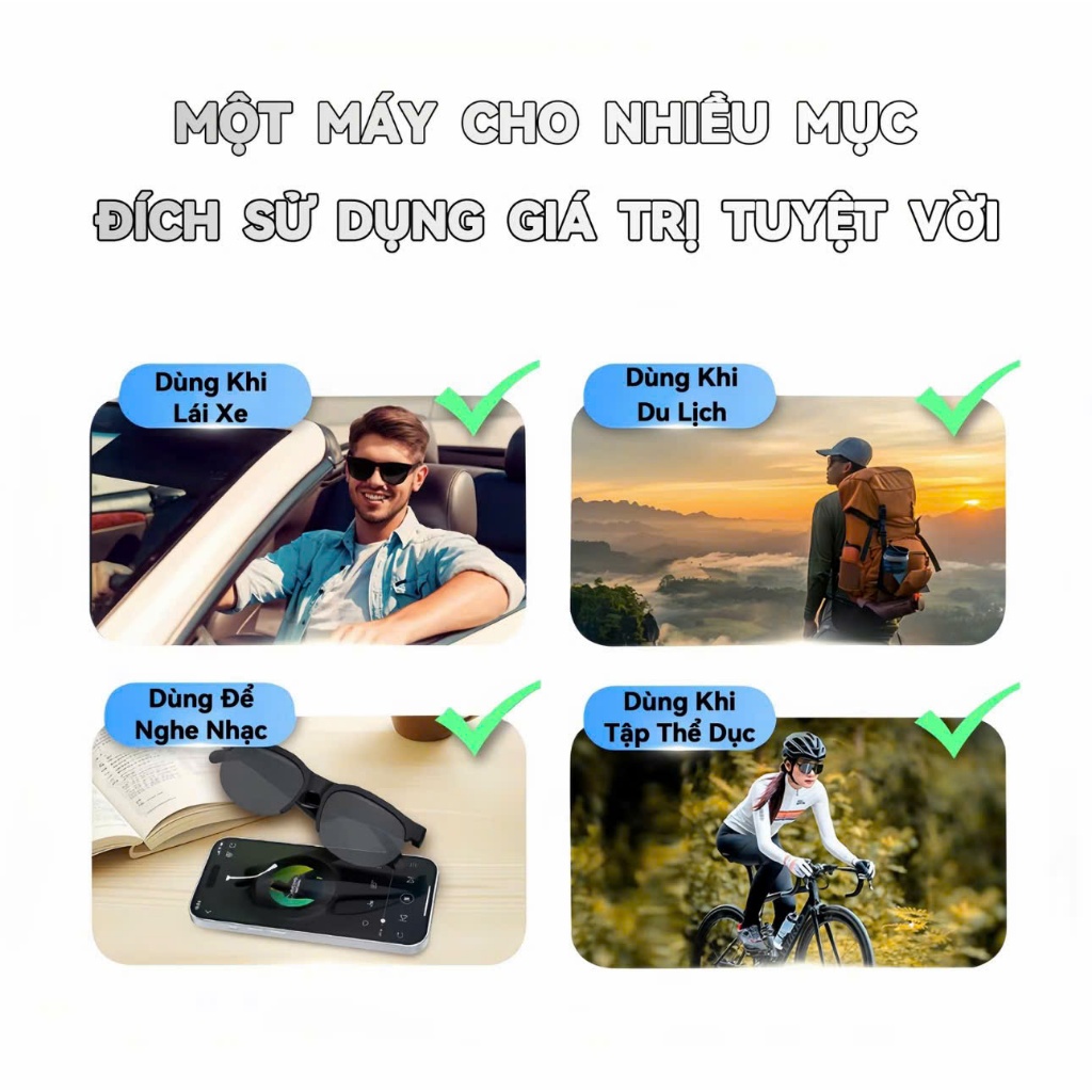 Kính Thông Minh Bluetooth G89 , Âm Thanh Nổi Cấp HiFi , Kính Chống Nước IPX4 , Kinh Thông Minh AI
