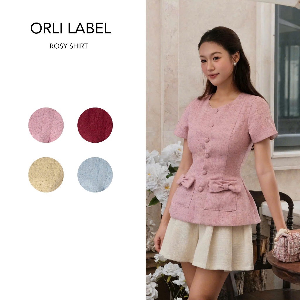 Orli Label | Rosy shirt | Áo tweed có tay nơ túi | thanh lịch