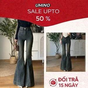 Quần jeans Loe To , Quần bò loe 2 túi nhỏ trước gấu to loe rộng cá tính Rêu bụi siêu xinh LN 27