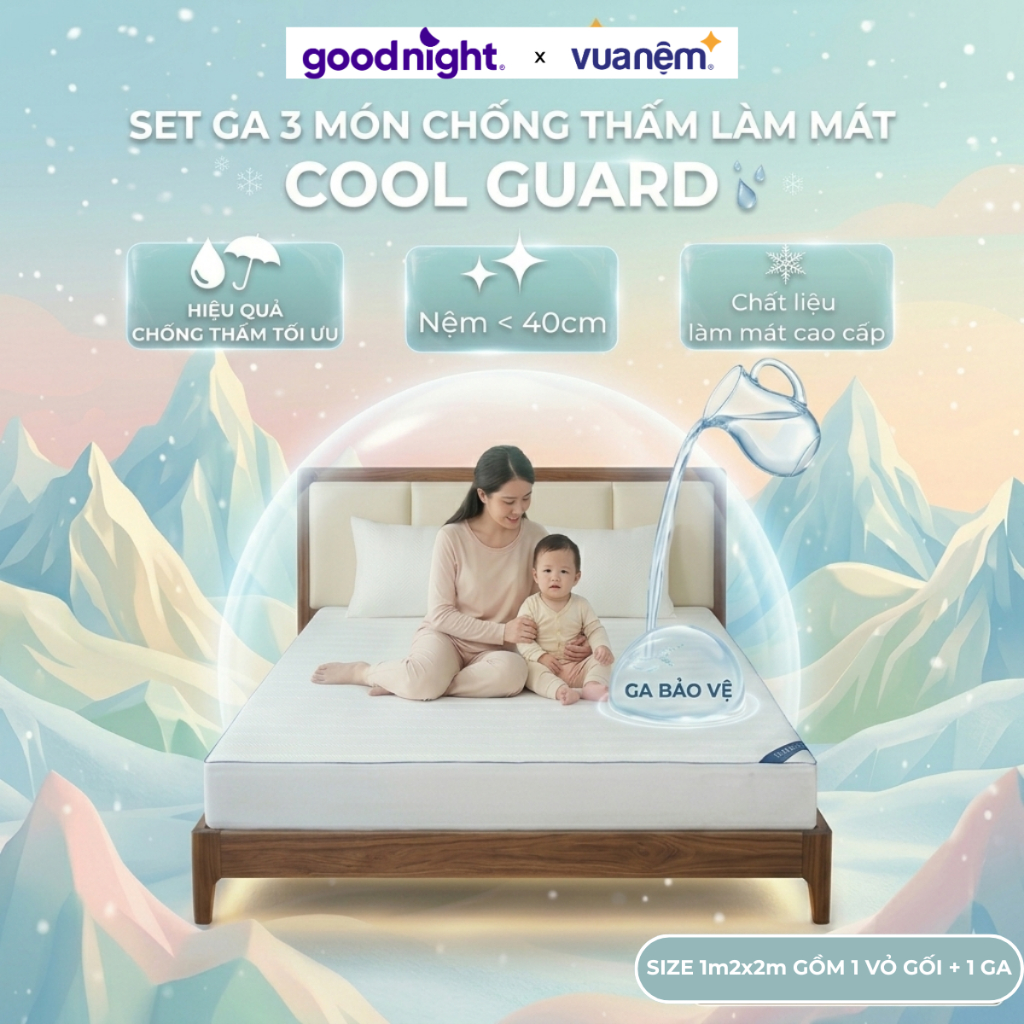 Bảo vệ nệm diều hòa Amando Cool Guard - Set chống thấm 3 món, vỏ gối chống thấm, ga chống thấm (nệm <35cm)