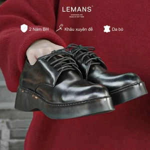 Giày nam Chunky DERBY Lemans CF01.1 màu Đen - đế cao su thơm 6cm- Da bò - BH 24 tháng