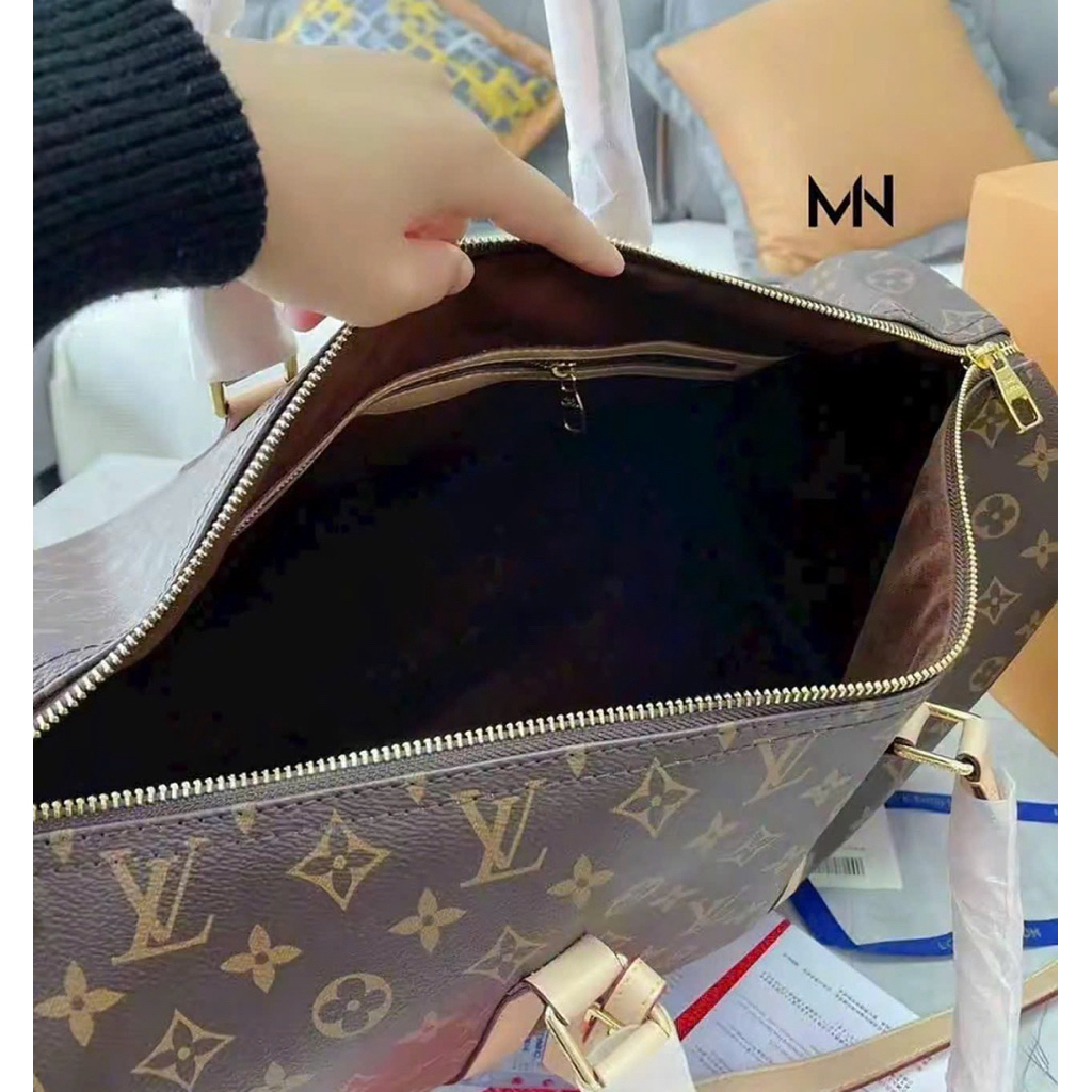 ⚡️[Hight Quality] Túi Trống Du Lịch \/ Nam Nữ Brown - Điểm Nhấn Hoa Nâu Phối Viền Vàng Cao Cấp Loại 1