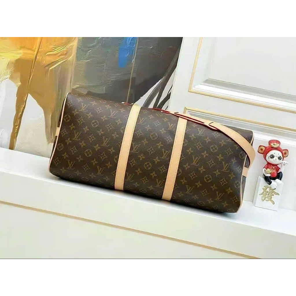 ⚡️[Hight Quality] Túi Trống Du Lịch \/ Nam Nữ Brown - Điểm Nhấn Hoa Nâu Phối Viền Vàng Cao Cấp Loại 1