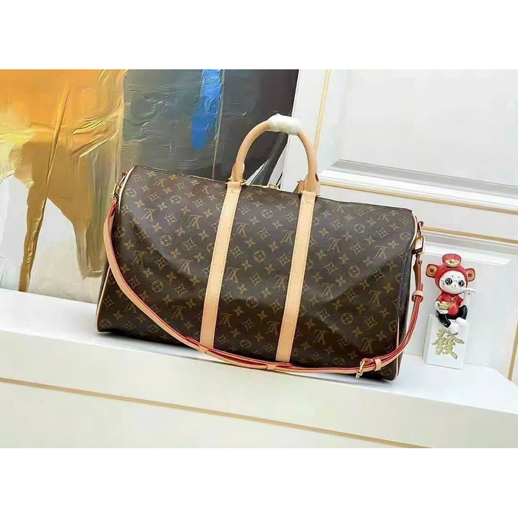 ⚡️[Hight Quality] Túi Trống Du Lịch \/ Nam Nữ Brown - Điểm Nhấn Hoa Nâu Phối Viền Vàng Cao Cấp Loại 1