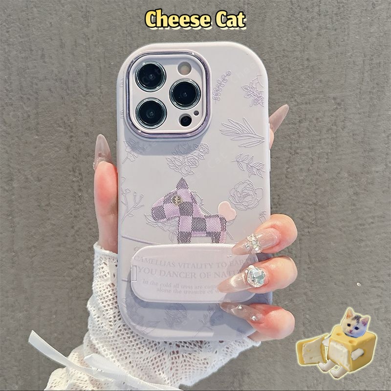 Giá đỡ gương mỹ phẩm + ngựa con phong cách retro thời trang cho iPhone Xs Max XR 11 12 13 14 15 16 17 Pro Max Plus 7P