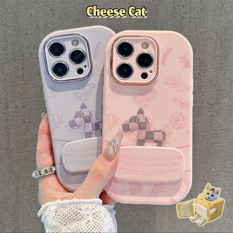 Giá đỡ gương mỹ phẩm + ngựa con phong cách retro thời trang cho iPhone Xs Max XR 11 12 13 14 15 16 17 Pro Max Plus 7P