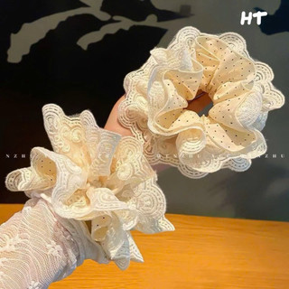 Chun Buộc Tóc Ren Chấm Bi 🎀 Scrunchies Viền Ren Vintage Nữ Tính Buộc Tóc Xinh Phong Cách Hàn Quốc