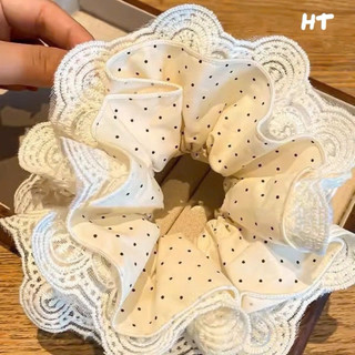 Chun Buộc Tóc Ren Chấm Bi 🎀 Scrunchies Viền Ren Vintage Nữ Tính Buộc Tóc Xinh Phong Cách Hàn Quốc