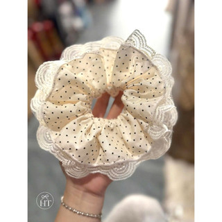 Chun Buộc Tóc Ren Chấm Bi 🎀 Scrunchies Viền Ren Vintage Nữ Tính Buộc Tóc Xinh Phong Cách Hàn Quốc