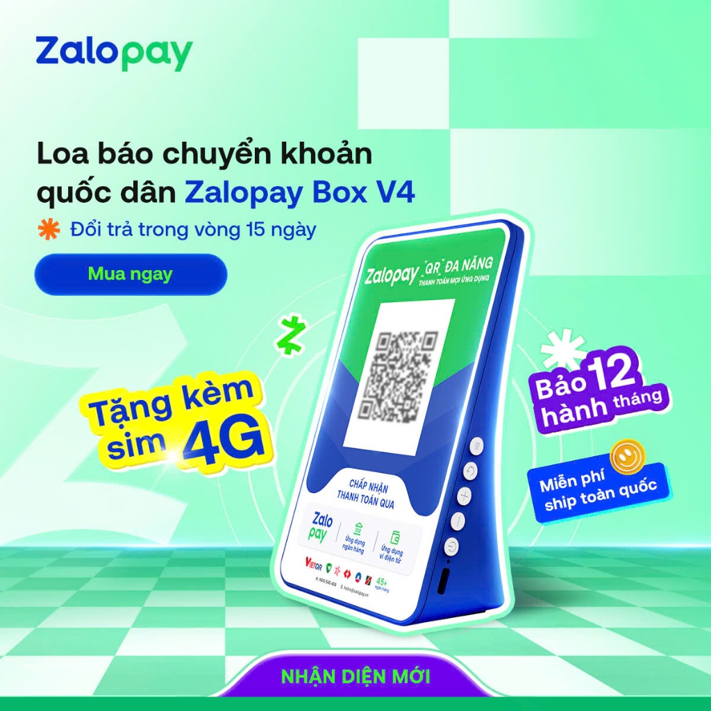 [Chính Hãng] Loa Thông Báo Chuyển Khoản - Zalopay Box V4 Bản Ưu Việt Sinh Lời Tự Động - Tặng Sim 4G