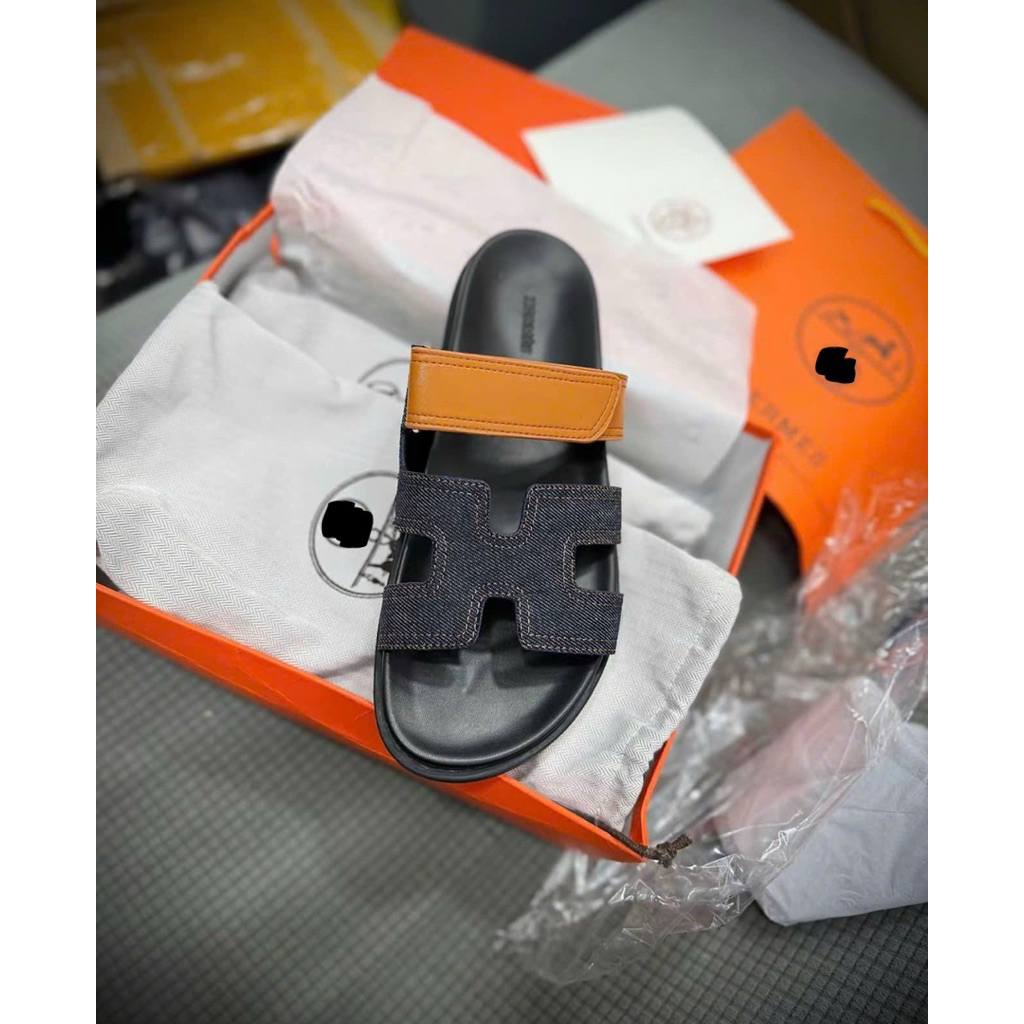 ⚡️[Hight Quality] Dép Lê Quai Ngang Chữ Sandal Full Box - Điểm Nhấn Quai Dán Cam Phối Canvas Cao Cấp Loại 1