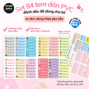 Set 84 Sticker Dán Đồ Dùng Cho Bé - Decal PVC chống thấm - Size 1x4cm